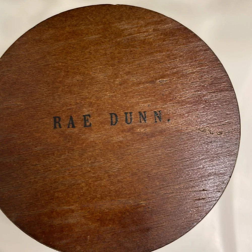 RAE DUNN Hair Ties Glass Container with Wood Lid NWT